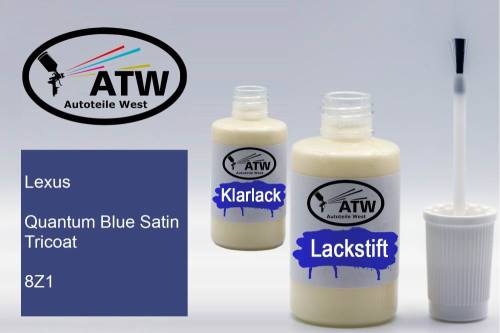 Lexus, Quantum Blue Satin Tricoat, 8Z1: 20ml Lackstift + 20ml Klarlack - Set, von ATW Autoteile West.